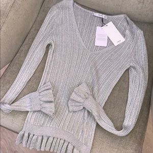 Mango V neck knit sliver metallic NWT size s